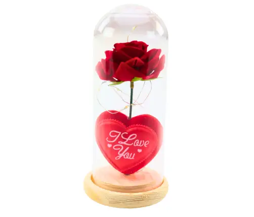 Eternal Rose in Dome with LED Lighting Red with Heart 18.5x8cm