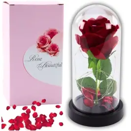 Eternal Rose in Dome with LED Lighting Red 21x11cm