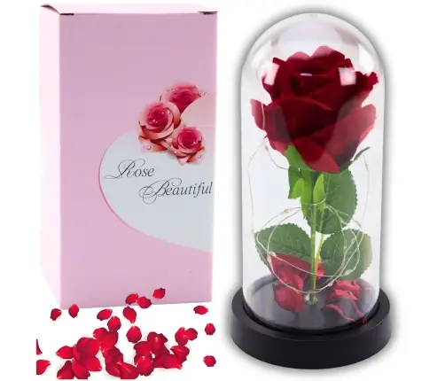 Eternal Rose in Dome with LED Lighting Red 21x11cm