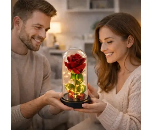 Eternal Rose in Dome with LED Lighting Red 21x11cm