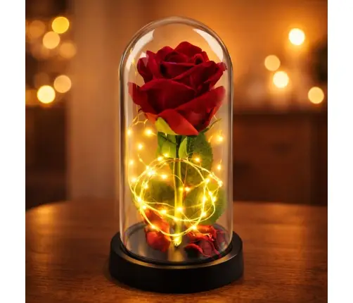 Eternal Rose in Dome with LED Lighting Red 21x11cm