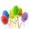 Easter Eggs on Wire Pick Colorful Leaves Ribbon Decoration 6pcs