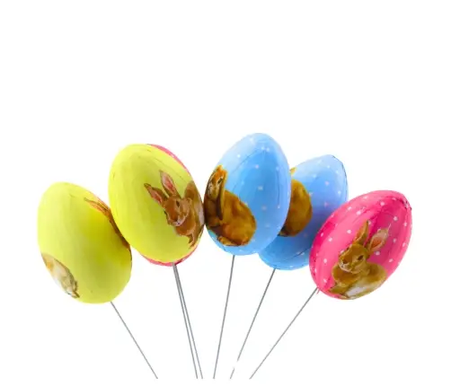 Easter Eggs On A Wire Pick Colorful With Bunnies Decoration 6pcs