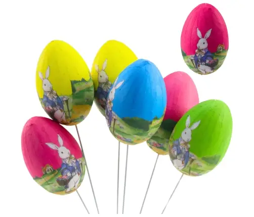 Easter Eggs on a Wire Pick Bunny with a Basket Decoration 6pcs