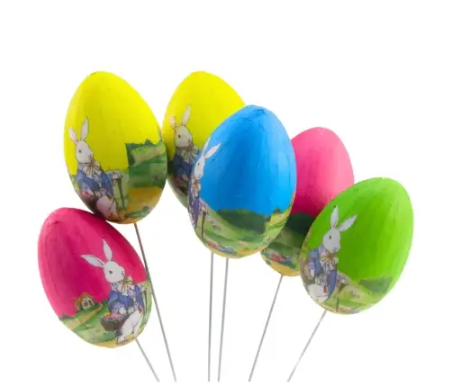 Easter Eggs on a Wire Pick Bunny with a Basket Decoration 6pcs