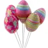 Easter Eggs on Wire Pick Dots Flowers Stripes Decoration Colorful 6pcs