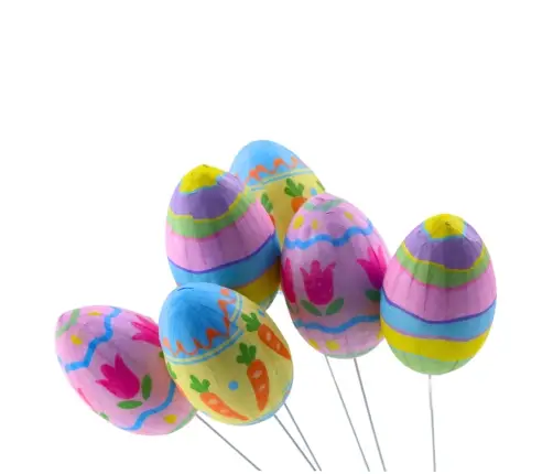 Easter Eggs on Wire Pick Carrot Tulips Decoration Colorful 6pcs