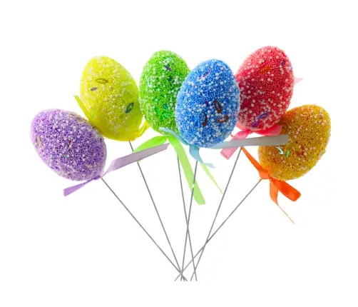 Easter Eggs On A Wire Pick Colorful Patterns Ribbon Decoration 6pcs A
