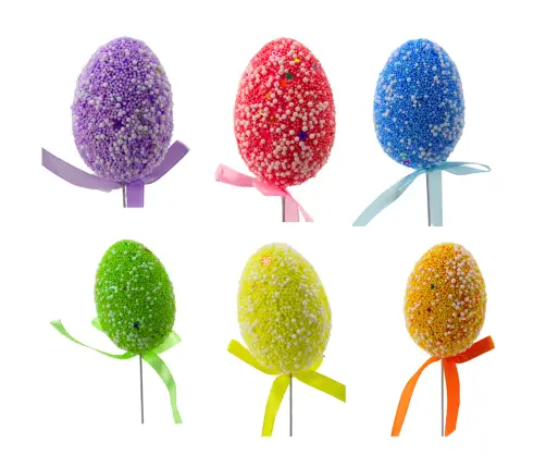 Easter Eggs On A Wire Pick Colorful Patterns Ribbon Decoration 6pcs B