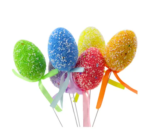 Easter Eggs On A Wire Pick Colorful Patterns Ribbon Decoration 6pcs B