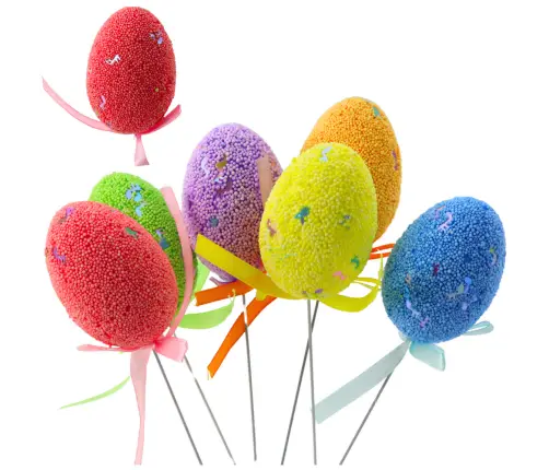 Easter Eggs on Wire Pick Colorful Notes Ribbon Decoration 6pcs