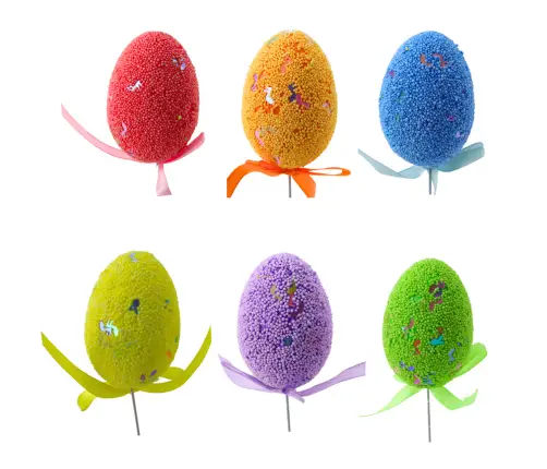 Easter Eggs on Wire Pick Colorful Notes Ribbon Decoration 6pcs