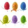 Easter Eggs on Wire Pick Colorful Notes Ribbon Decoration 6pcs