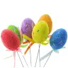 Easter Eggs on Wire Pick Colorful Notes Ribbon Decoration 6pcs