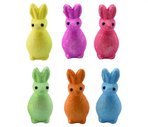 Styrofoam Easter Bunnies Glitter Decorative Colorful 6pcs