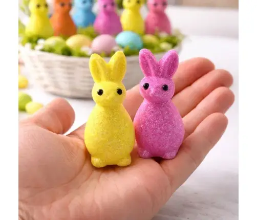 Styrofoam Easter Bunnies Glitter Decorative Colorful 6pcs