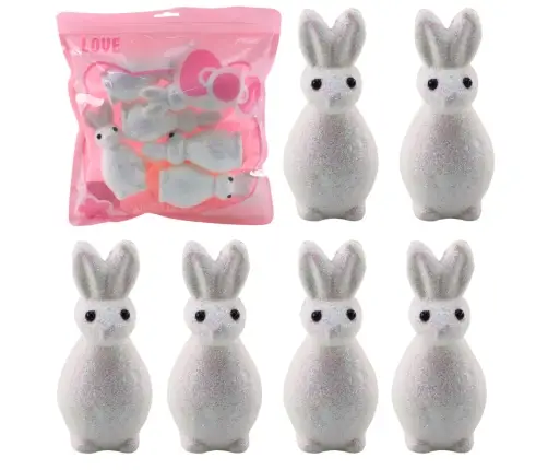 Styrofoam Easter Bunnies Glitter Decorative White 6pcs
