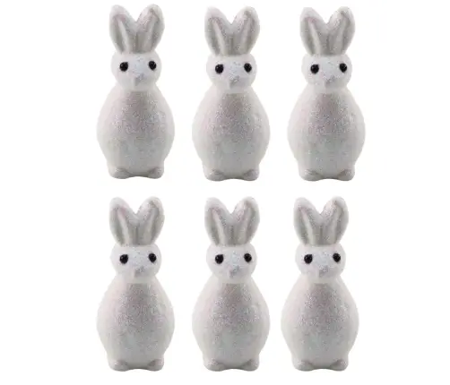 Styrofoam Easter Bunnies Glitter Decorative White 6pcs