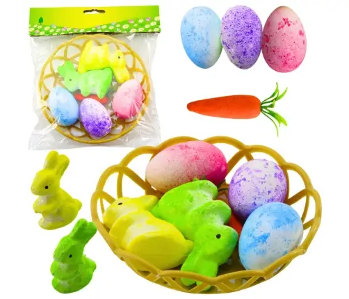 Easter Decorations In Basket Bunnies Eggs Carrot 6pcs