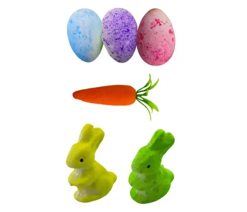 Easter Decorations In Basket Bunnies Eggs Carrot 6pcs
