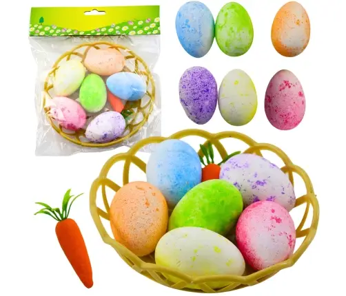 Easter Decorations In Basket Eggs Carrot Colorful 7pcs