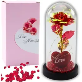 Eternal Rose in Dome with LED Lighting Heart Beads Red 21x11cm Eternal Rose in Dome with LED Lighting Heart Beads Red 21x11cm