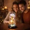 Eternal Rose in a Glass Crystal Dome, Colorful LED Lighting, 21x11cm