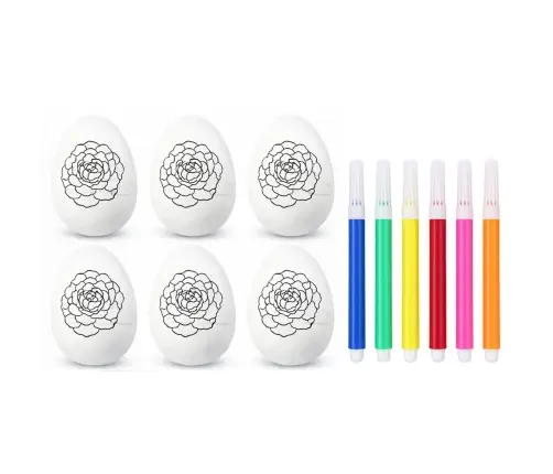 Easter Styrofoam Eggs For Painting Markers Flower Pattern B 6pcs
