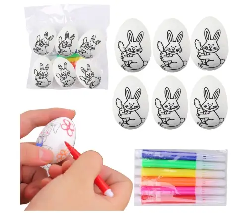 Easter Styrofoam Eggs For Painting Markers Felt-tip Pens Bunny 6pcs