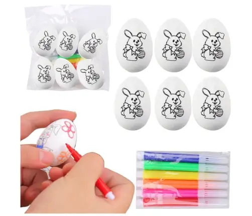 Easter Styrofoam Eggs For Painting Markers Pattern Rabbit B 6pcs