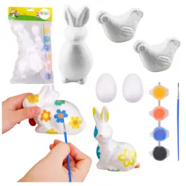Set for painting styrofoam decorations bunnies 2 eggs 2 hens paints