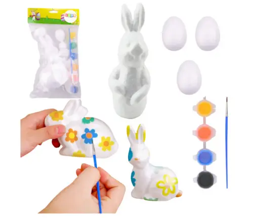 Bunny Styrofoam Decoration Painting Kit 3 Eggs Paint