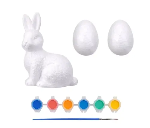 Kit zum Bemalen von Styropordekorationen Hase 2 Eier bemalen