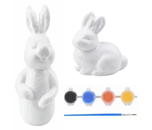 Set zum Bemalen von Styropordekorationen, 4 Hasen, Pinsel