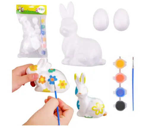 Bunny Styrofoam Decorations Painting Kit 2 Eggs Paints