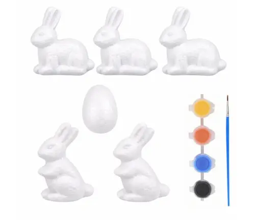 Set for painting styrofoam decorations 4 bunnies 2 eggs paints