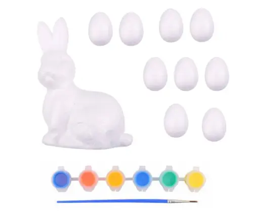 Easter Set Styrofoam Eggs 9pcs Bunny Figurine Paints