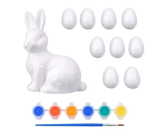 Easter Set Styrofoam Eggs 9pcs Bunny Figurine Paints