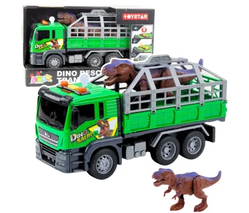 Dinosaur Transport Truck Figure Lights Sounds Green 1:14