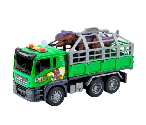 Dinosaur Transport Truck Figure Lights Sounds Green 1:14