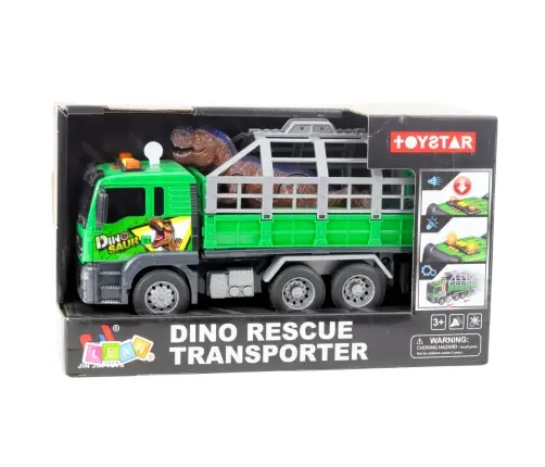 Dinosaur Transport Truck Figure Lights Sounds Green 1:14