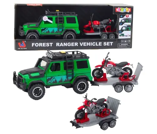 Off-road Vehicle Set with Tow Truck and Motorcycle Lights and Sounds Green