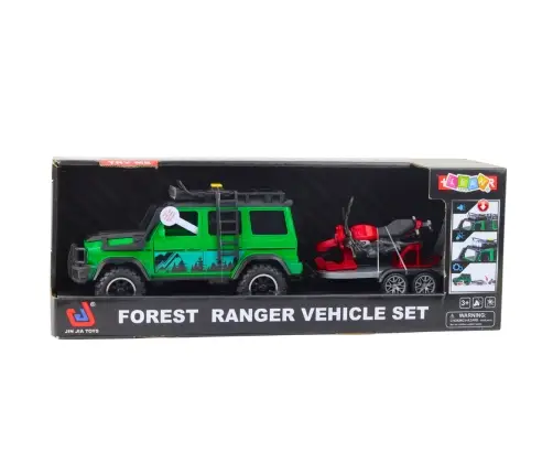 Off-road Vehicle Set with Tow Truck and Motorcycle Lights and Sounds Green