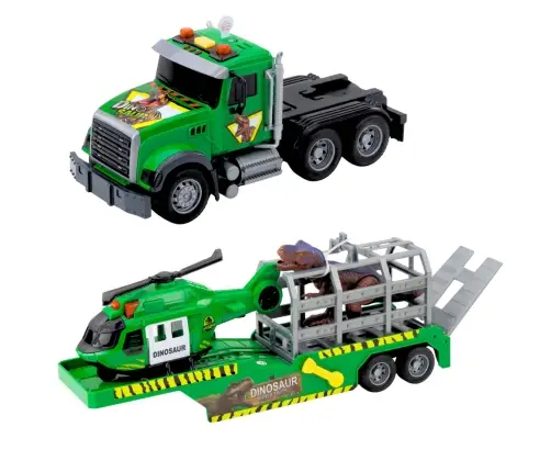 Set Truck Helicopter Cage With Dinosaur World Sounds Green