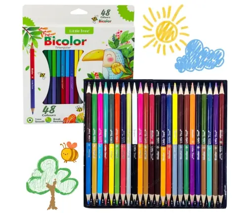 Set of Crayons Double-sided Two-color School Triangular 48 Colors