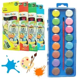 Set of Watercolor School Paints 16 Colors Brush Set of Watercolor School Paints 16 Colors Brush