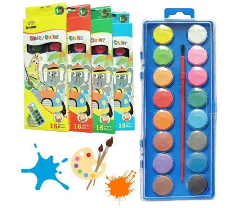Set of Watercolor School Paints 16 Colors Brush