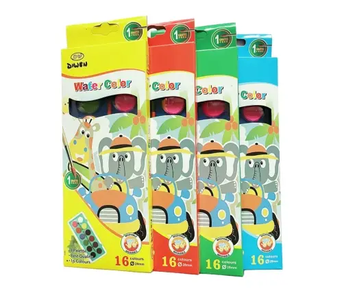 Set of Watercolor School Paints 16 Colors Brush