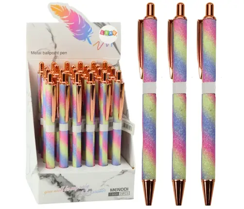 Metal Ballpoint Pen Automatic Glitter Blue Ink 1.0mm