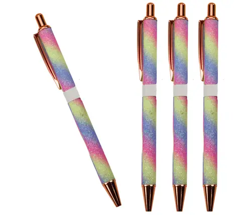 Metal Ballpoint Pen Automatic Glitter Blue Ink 1.0mm